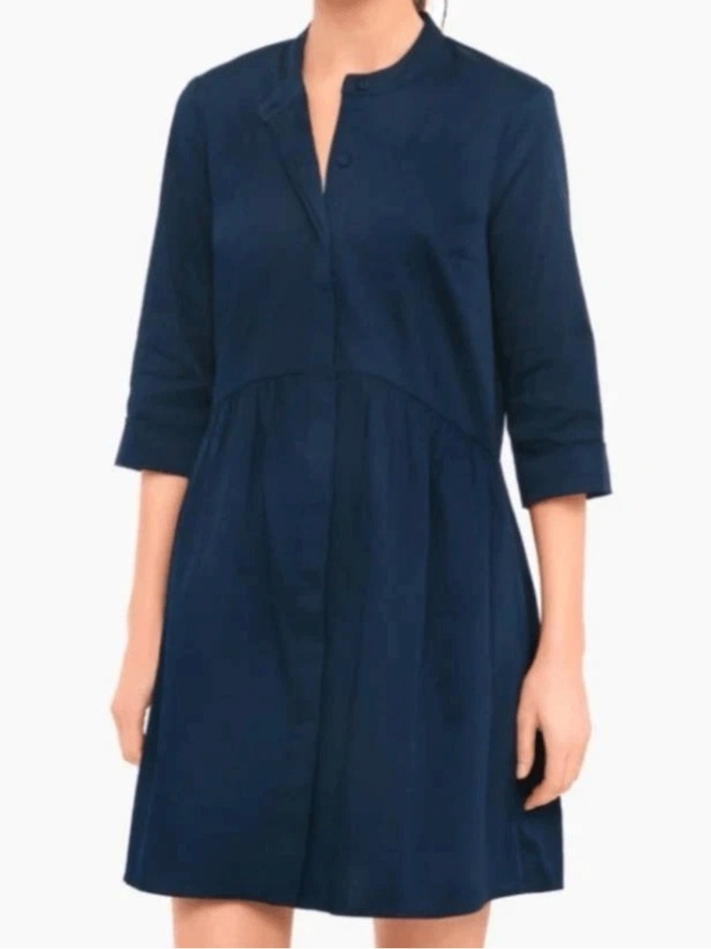 Tuckernuck Royal Shirt Dress L Navy Cotton Preppy Mini 3/4 Sleeve Pockets